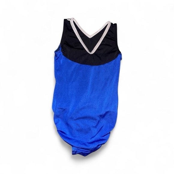 GK Royal Blue & Black Gymnastics Leotard with shimmery silver accents Child Med - Picture 3 of 4